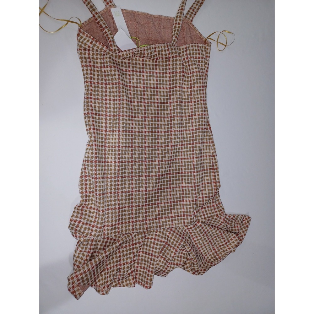 Good Luck Gem Tank Top Womens Large Brown Red White Plaid Ruffle Strap New‎ - Picture 6 of 6